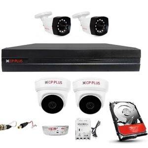 CP PLUS 4 Channal HD DVR 1080p 1Pcs,Outdoor Wired Camera 2.4 MP 2Pcs,Indoor Camera 2.4 MP 2Pcs, 500GB Hard Disk with USEWELL BNC/DC Full Combo Set