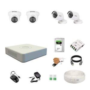 HIKVISION 4 Channel DVR with 2MP 2 Dome & 2 Bullet Cameras (Day/Night Vision) + 500GB HDD + Cable Roll (1+3) + CLOCITE 4 CH Power Supply + BNC & DC Full Combo Kit