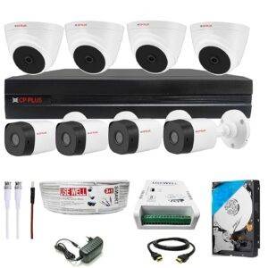 CP PLUS Full HD 8 Channel DVR with 2.4 MP 4 Dome & 4 Bullet Cameras + 1 TB HDD + (3+1) Cable roll + 8 CH Power Supply + BNC & DC Full Combo Kit